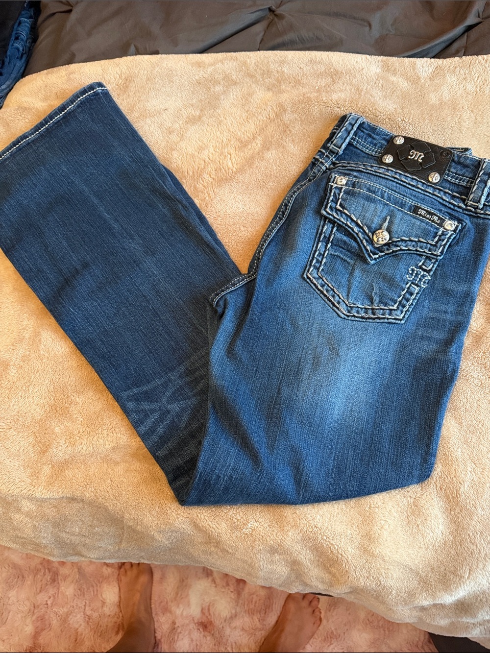 Miss Me Dark Blue Bootcut Jeans with Embellished Back Pockets
